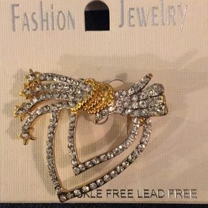 NWT Fashion Jewelry Silver and Gold Stone Brooch.